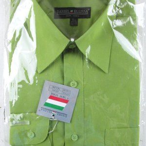 NWT Daniel Ellissa Men's Green Dress Shirt, Convertible Cuffs, 14.5 (32/33)